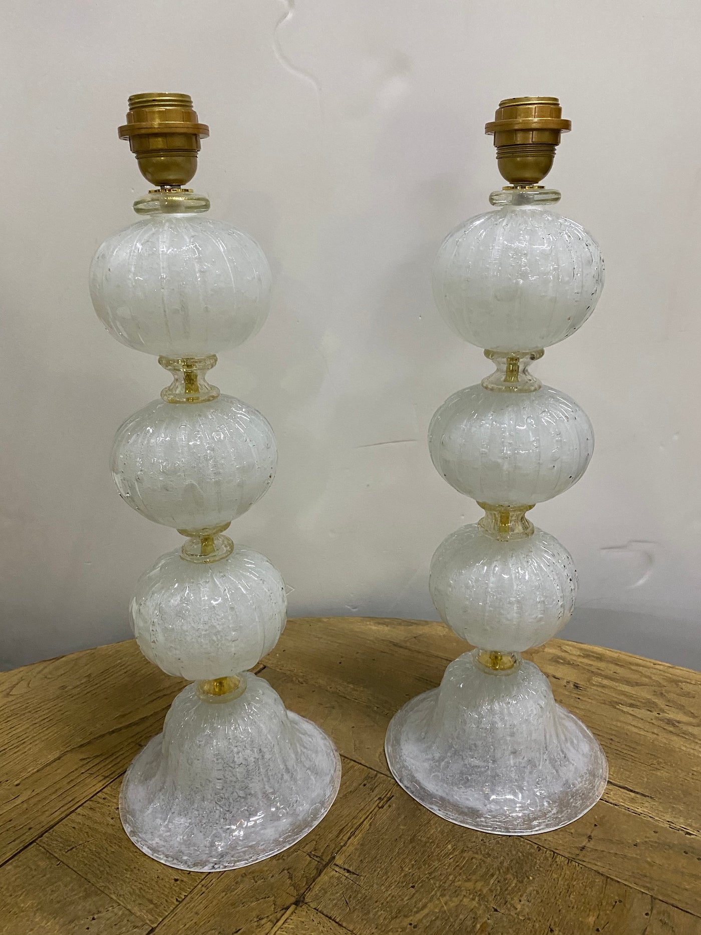 White and Gold Murano Glass Lamps