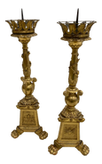18th Century Italian Cathedral Candlesticks With Angel Carvings - A Pair