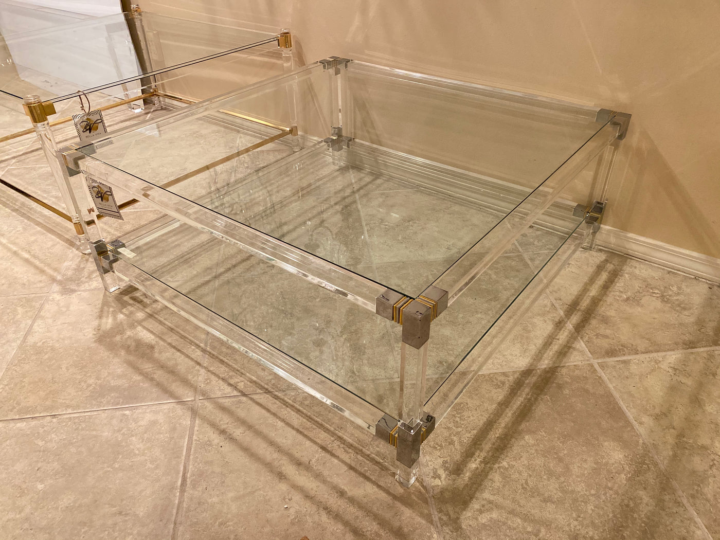 Italian Lucite and Silver Coffee Table