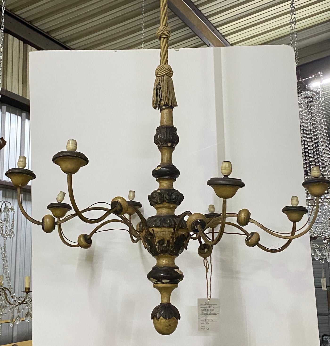 18th Century Wood and Iron Angel Chandelier