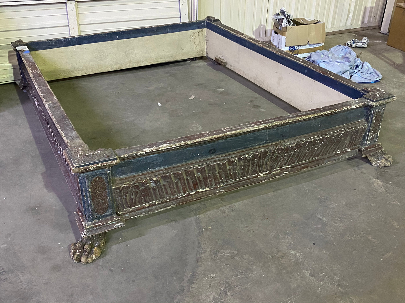 Italian Carved Bed Frame with Feet