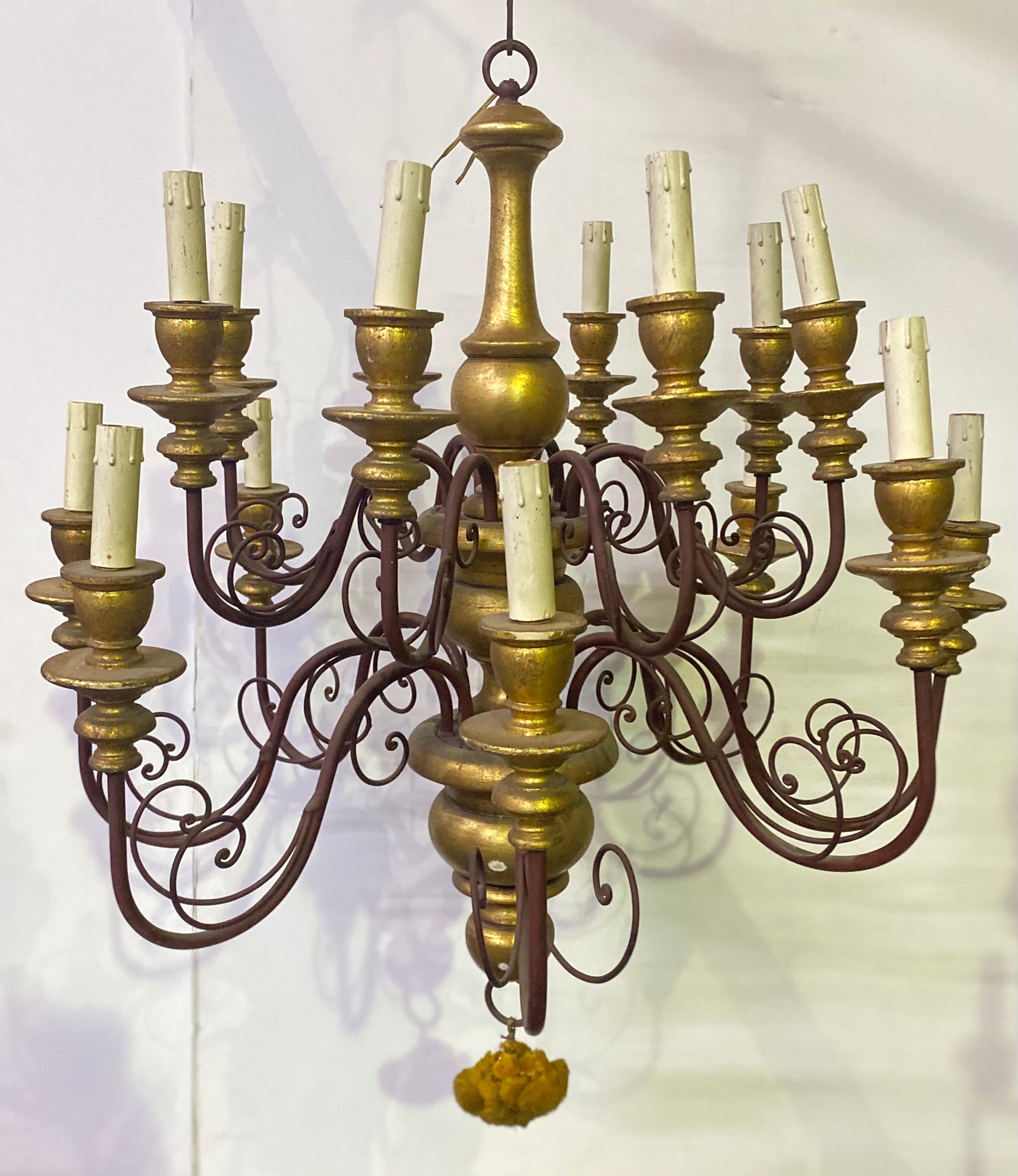 16 Arm Wood and Iron Chandelier