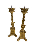 18th Century Italian Cathedral Candlesticks With Angel Carvings - A Pair