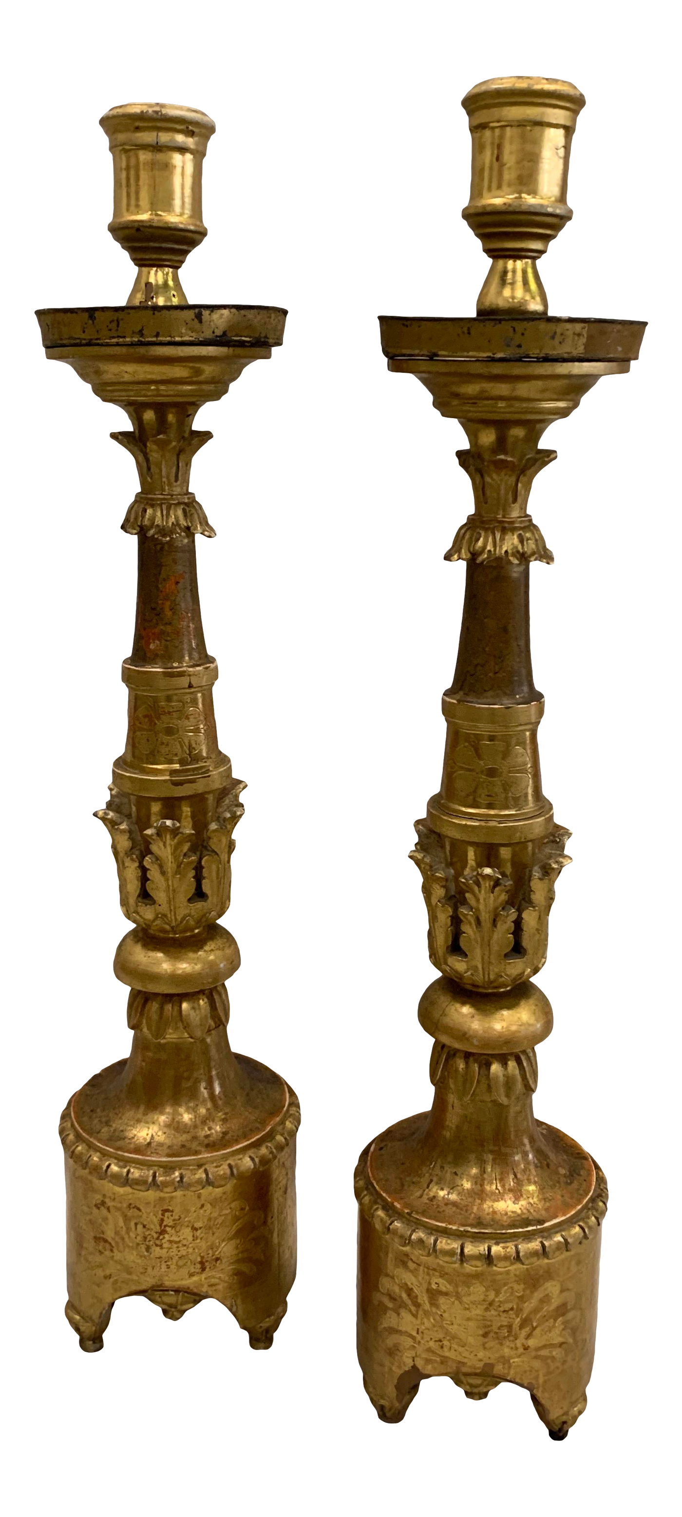 Antique Gold Gilt Cathedral Candlesticks